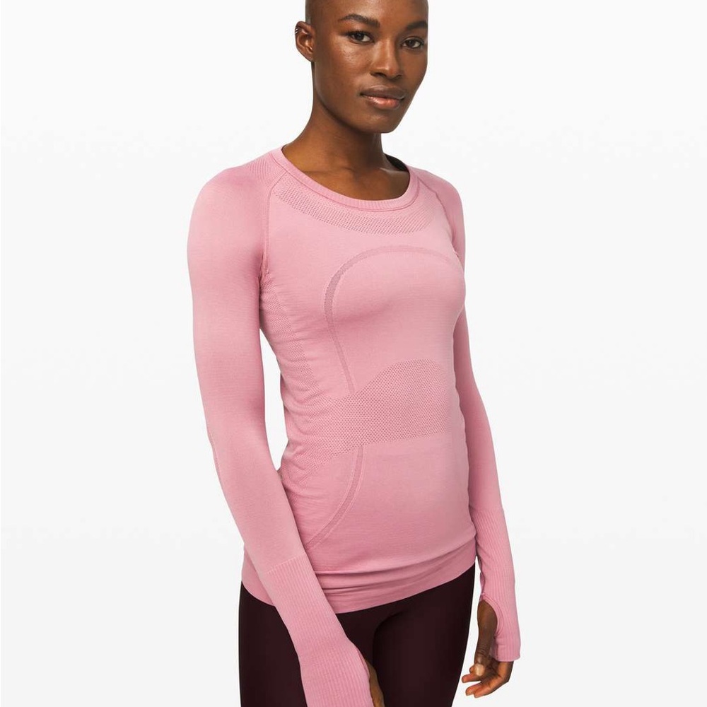 Lululemon Swiftly Tech Long Sleeve Crew Pink Taupe Athletic Top Size 8